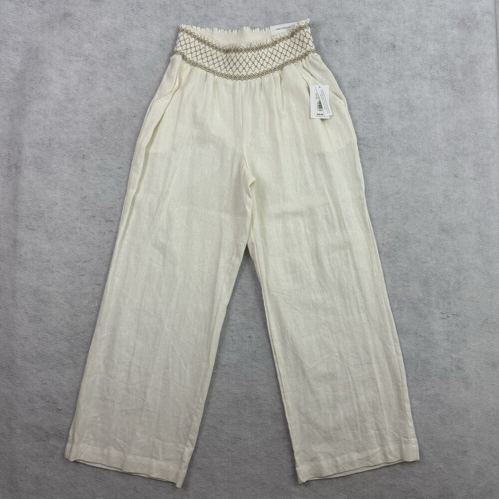 Westbound Wide Leg Pants Womens XL White Island Linen Blend Elastic Waist NEW